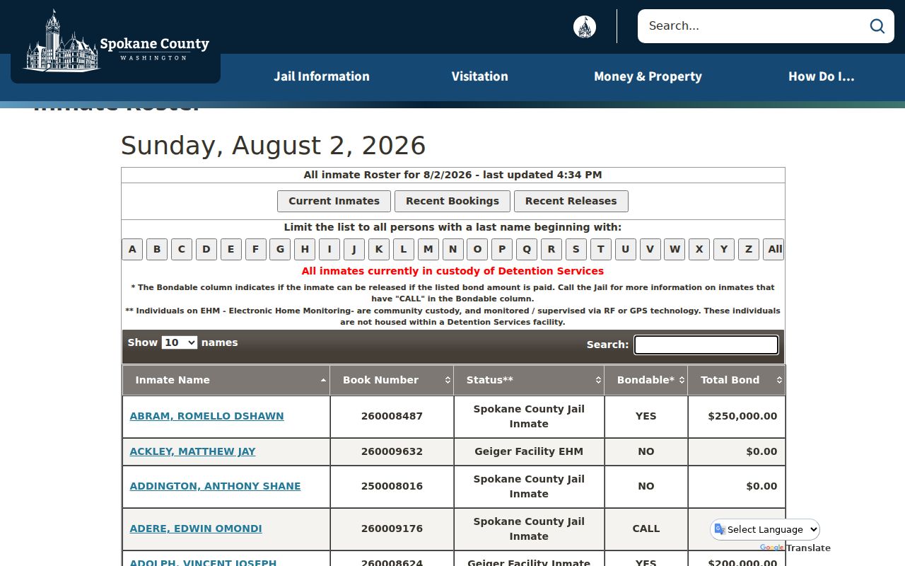 Spokane County people search county inmate roster