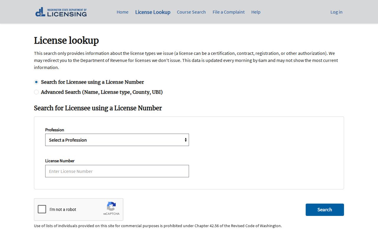 Spokane County people search professional license lookup