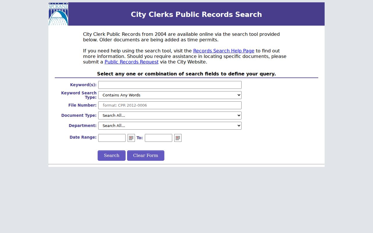 Spokane County public records City Clerk search