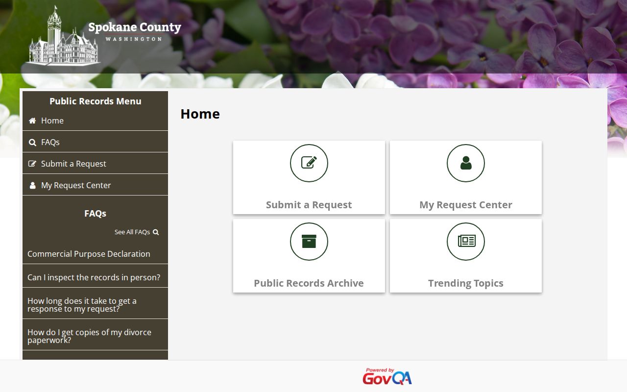 Spokane County public records GovQA request portal