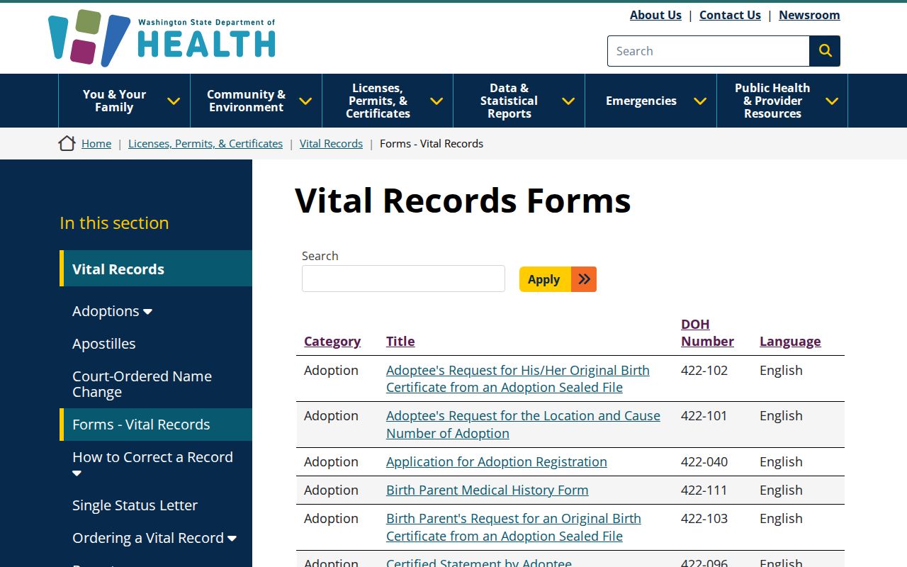 Spokane County public records Washington vital forms